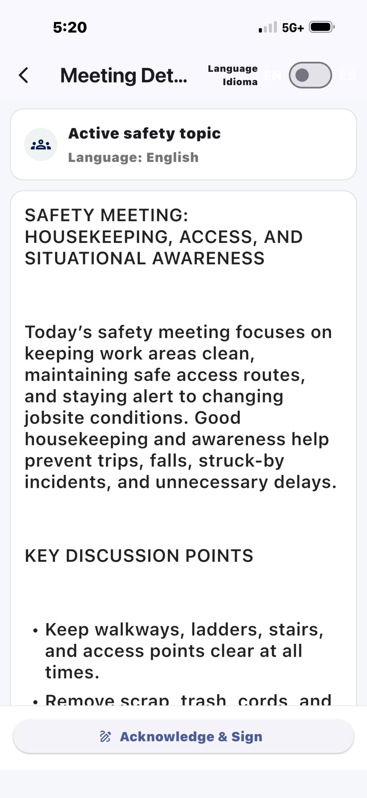 Safety briefing screenshot